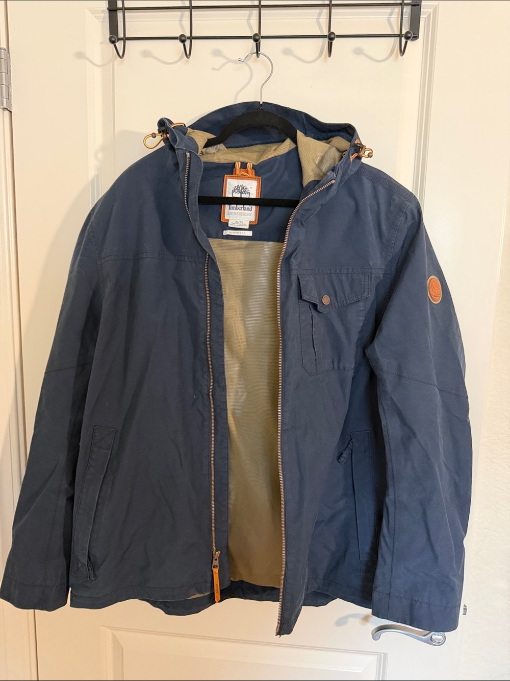 Timberland Navy Hooded Lightweight Jacket with Tan Accents